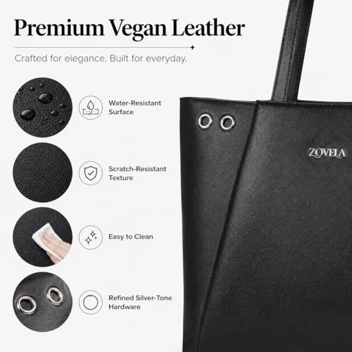Image of Work Tote Bag for Women - Large Capacity Structured Vegan Leather Office Tote with Compartments, Professional Shoulder Purse for Business, Commute & Travel