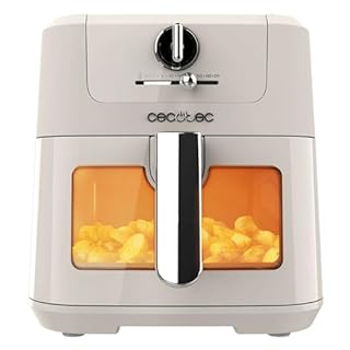 Cecotec Friteuse à air sans huile de 5 L avec fenêtre Air Fryer Cecofry Antique 5000 Window. 1500 W, Numérique, Zone de Cuisson de 5 L et Technologie PerfectCook, Design Rétro en Beige