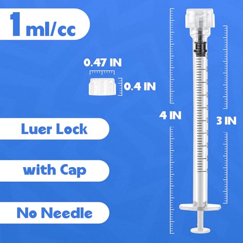 Image of 1mL Luer Lock Syringes without Needle - Syringe with Cap, Sterile Individually Sealed, Professional, Industrial & Personal Home Care, 10 Pack