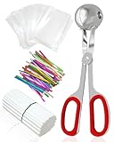 CHELIZIYA Cake Pop Mold Set, Including 100 Plastic 6-inch Sticks, 100 Treat Bags, 100Pcs Color Ties, Meat Baller for Cake Pops, Scooper Ball Maker for Lollipop, Candies, Chocolates and Cookies (Red)