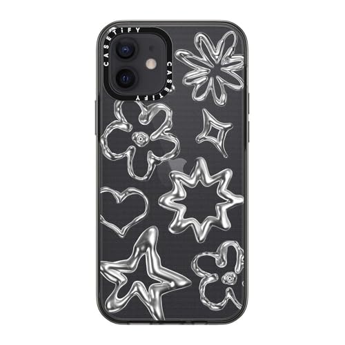 Coque iPhone 12 CASETiFY Compact Chrome Doodles Noir Transparent