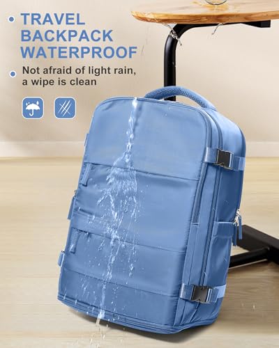 Image of coowoz Travel Backpack for Women Man Carry On Backpack Mochila de Viaje Waterproof Teacher Personal Item Backpack Travel Bag Essentials Rucksack Airplane Accessories Must Haves Sky Blue Small