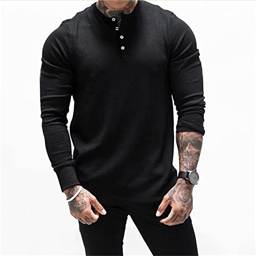 Andongnywell Men's Ribbed Henley Shirt Slim Fit Cotton Long Sleeve Casual T-Shirt Highlight Muscle Lines Sweatshirt2
