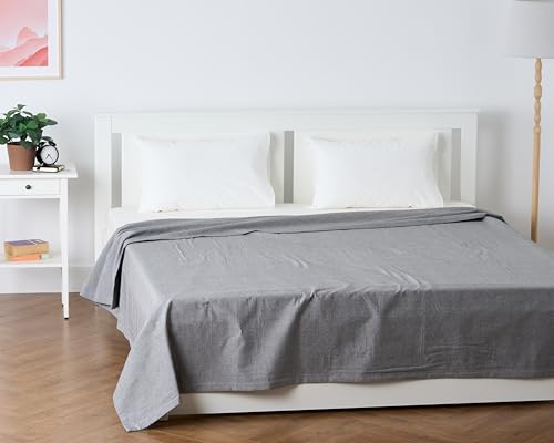 Image of 100% Pure Cotton 3 Layer Dohar, Single Bed Blanket Comforter, (60''X90'' / 152X230 CM), Uni Chambray, Skin Friendly Dohar, Color - Charcoal Grey