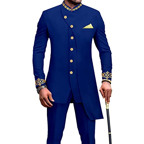 Men`s Suit Slim Fit Embroidery Single Breated Blazer and Pants Set Business Dress Suit African Clothes