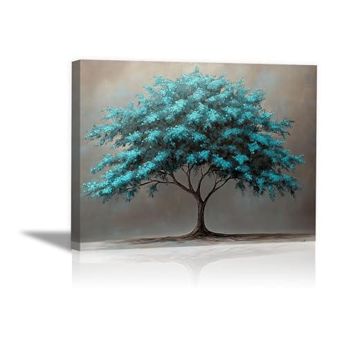 Tableau Arbre de vie bleu cyan pour sublimer la décoration murale d'un salon moderne