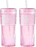 Eiskaffeebecher, 2 Stück, 600 ml, Gläser mit Deckel und Glas-Trinkhalmen, Trinkgläser für Saft, Kaffee, Limo, Cocktail, Milch, Eiswasser, kalte oder heiße Getränke