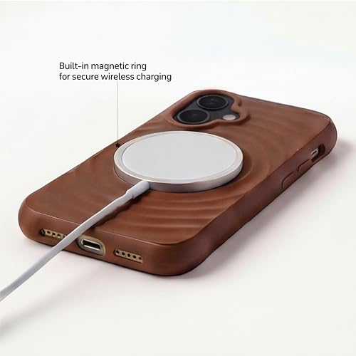 Image of amazon basics Shockproof Case for iPhone 17 | Ripple Pattern | Camera Protection | Protective Cover with Enhanced Grip & Wireless Charging Support - Brown