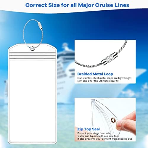 10 Pcs Cruise Luggage Tag Holders with Zip Seal & Steel Loops, Clear Waterproof Luggage Tags for Travel Vacation Accessories Princess Cruises Carnival P&0 MSC