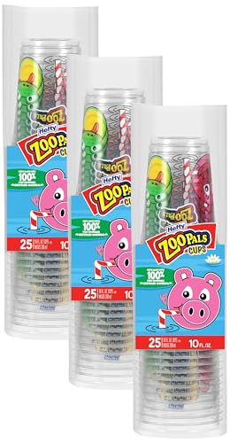 Image of Hefty Zoo Pals Kids Cups, Animal Printed Kids Plastic Cups for Birthday Parties or Everyday Use, Great for Small Hands to Hold, 25 Count, 10 Fl. Oz. (Pack of 3)