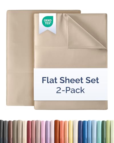Twin XL Size Flat Sheet - Pack of 2, College Dorm Essentials - Cream