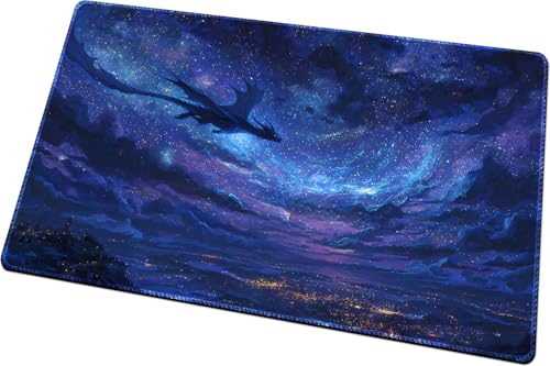 BUIBUIC MTG Playmats(Stitched) 14x24in Compatible for OCG CCG RPG TCG Playmats with Card Zones Storage Bag (Starry Sky Dragon-No Zone)