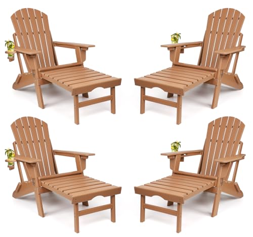 FUNBERRY 4-Piece Folding Adirondack Chairs Set with Retractable Ottoman