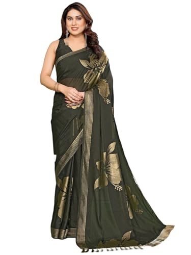 Image of Satrani Women's Shimmer Georgette Foil Printed Saree with Unstitched Blouse Piece