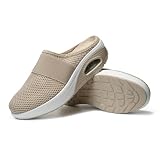 JOMIX Buty ortopedyczne damskie, buty zdrowotne, sandały letnie, miękki obcas klinkowy, buty na hallux valgus z zapięciem na rzepy, antypoślizgowe kapcie, beżowy, 42 EU
