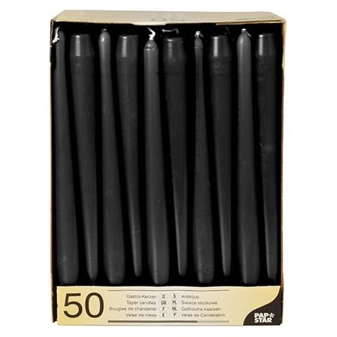Papstar Leuchterkerzen / Halterkerzen schwarz (50 Stück) Durchmesser 2.2 cm, Länge 25 cm, lange Brenndauer, rußfreies Abbrennen, für Gastronomie / Feste / Haushalt, #10392 Cover