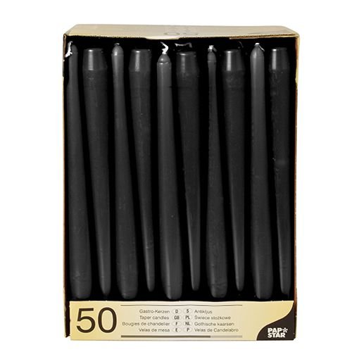 PAPSTAR 50 Bougies chandelles, Ø 2,2 cm, Longueur 25 cm, Noir
