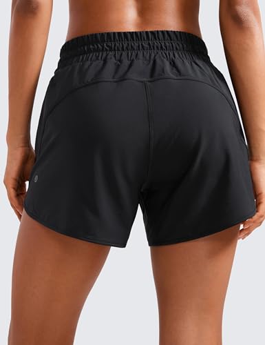 Crz Yoga Womens Mid Waisted Running Shorts Liner - 5'' Quick Dry Athletic Sport Workout Track Shorts Zip Pocket Black Small thumb #1