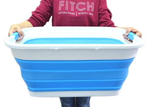 Sammart 41L (10.8 Gallon) Collapsible Plastic Laundry Basket - Foldable Pop Up Storage Container/Organizer - Portable Washing Tub - Space Saving Hamper/Basket, Water Capacity: 32L (8.4 Gallon) (Rectangular, Sky Blue) #TOP5