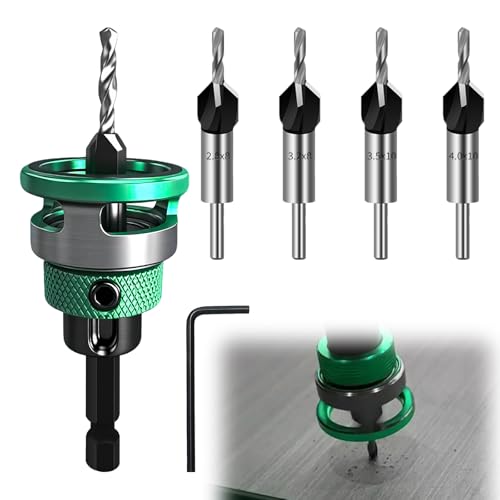 Lot de 6 forets coniques à bois avec butée de profondeur, pré-foret avec fraise en bois avec tige hexagonale 1/4, en HSS-M2, fraises coniques pour le bois - Alésage précis - Fraise de perçage pour le