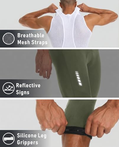 Przewalski Men\'s Cycling Bib Shorts,3/4 Bike Bib Pants 4D Padded,Cycling Bib Tights for Men Army Green - Thumbnail 4