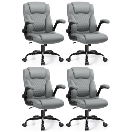 Image of Leather Office Chair, PU Home Computer Desk Chairs with Ergonomic Back Support, 360Swivel Free，Small Gaming Chair with Wheels and Adjustable Armrests, for Short People Use