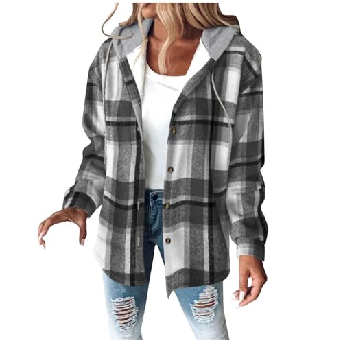 Chemise à carreaux flanelle manches longues capuche boutonnée