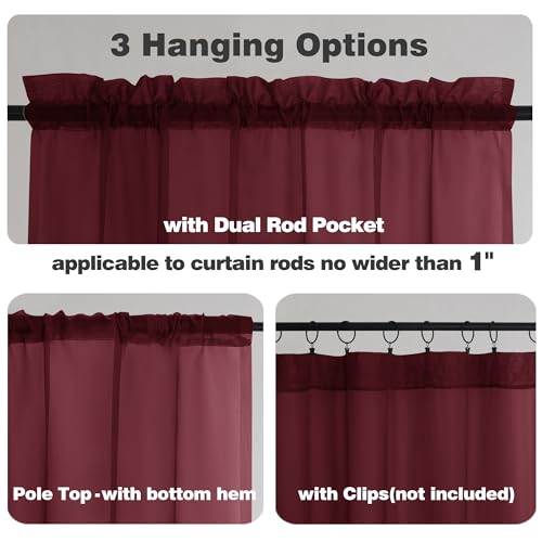 Image of Chyhomenyc Burgundy Sheer Curtains 78 Inches Long 2 Panels Set for Living Room, Light Filtering Voile Lightweight Bedroom Curtains, Rod Pocket Solid Window Treatment Drapes, Each 42W x 78L