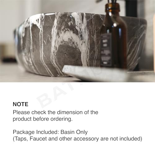 Image of Designer Ceramic Wash Basin For Bathroom | Over Counter Bathroom Basin | Counter Top Bathroom Sink | Wash Basin For Restaurant, Hotel (18 x13 x 5 Inch) (Charcoal Black Marble)