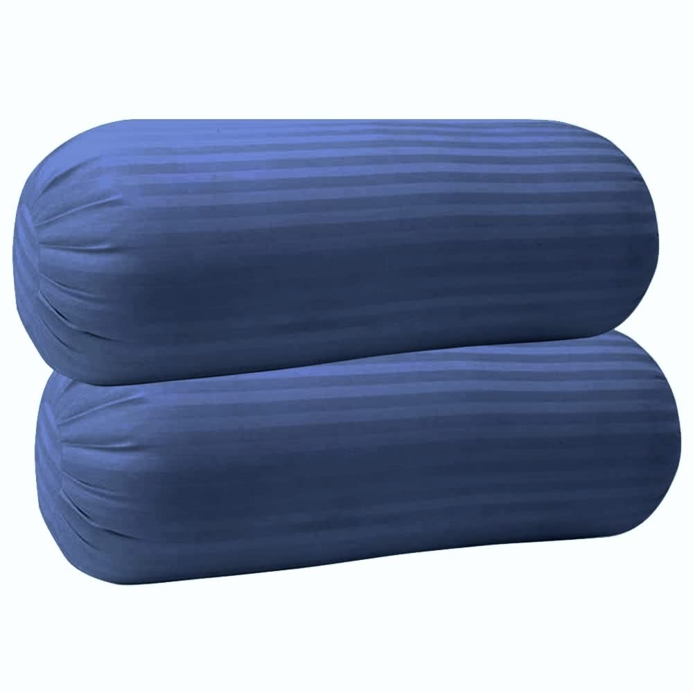 Trance Home Linen 100% Cotton 16x32 inch 200TC Striped Bolster Cover | Round Bed Side Long Bolster Pillow Cover to fit 24" Length 9" Dia | Pack of 2 Bolster Cover only (16x32 inch,Mediterranean Blue)-image-37