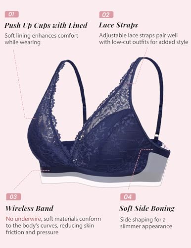 Image of Avidlove Lace Bralette for Women Sexy Deep V Neck Wireless Bralette Plunge Unpadded Bras Everyday Bra