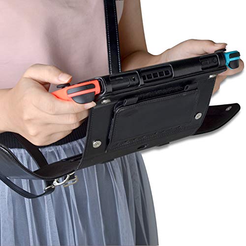 Thankscase Shoulder Bag Protective Case For Nintendo Switch, Genuine Leather Case For Switch, Stand Cover With 4 Game Card Holders With Detachable Shoulder Strap For Nintendo Switch (Black) #TOP1