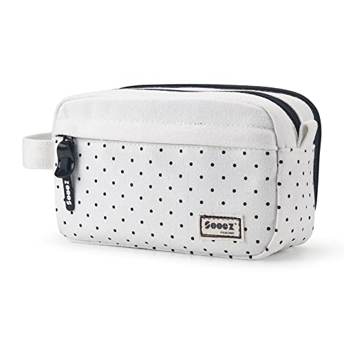 Sooez High Capacity Pencil Case Durable Pencil Bag Pouch Organizer Pen Case Portable Journaling Supplies with Easy Grip Handle & Loop Asthetic Supply for Adults Black & White