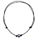 Adjustable One Single Freshwater Pearl Choker Leather Necklace with Genuine Leather Cord for Girls-Black Blue