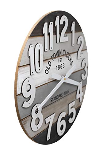 Oldtown Clocks 18" Wooden Multi-Color Maritime Coastal Beach Large Number Wall Clock (Gray, 18 Inch) #TOP1