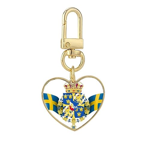 [no/no] スウェーデンの国章の国のシンボル ゴールドハートキーホルダーメタルキーホルダー