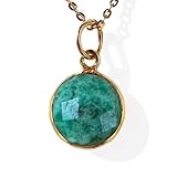 Joyfulmuze Raw Emerald Gemstone Necklace, Green Natural Round Stone Pendant, 925 Sterling Silver Gold Jewelry, Handmade Gift for Women and Men, May Birthstone (Emerald-Gold)