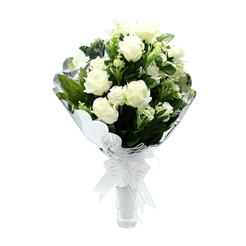 PLUS HOME Flores Artificiales: Elegancia Duradera: Ramo Artificiales para Cementerio, Nichos y Sepulturas,Más de 30 Diseños tamaño aproximado 58x45cm,Botes con Liliums Artificiales.