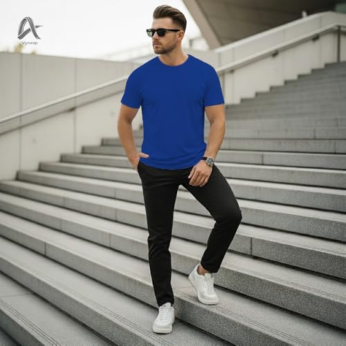 Image of Men's Premium 100% Cotton T-Shirt, Lightweight Short Sleeve Crew Neck Tee, Soft Breathable Summer Essential, Regular Fit