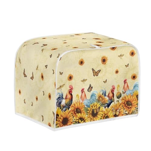 Image of Talayituse Rooster Chicken Print 2 Slice Toaster Cover Dust Protection Sunflower Butterfly Dragonfly Bread Maker Cover Toaster Oven Cloth Cover Kitchen Accessories Washable Appliance Cover with Handle