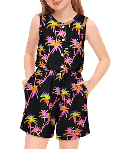 CenviaLuxy Jumpsuit Kinder Mädchen Sleeveless Overall Mädchen Sommer Kurzer Stil Onesie Kinder mit Tasche (11-12 Jahre)
