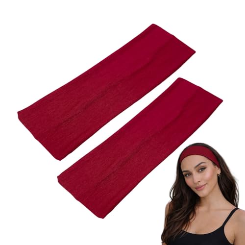WESTEND CHOICE Confezione da 2 fasce elastiche per capelli larghe 7 cm, in tinta unita, unisex, per palestra, esercizi, per donne e uomini, morbide, per yoga (bordeaux)