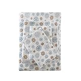 Sleep Philosophy True North Cozy Flannel Warm 100% Cotton Sheet - Novelty Print Animals Stars Cute Ultra Soft Cold Weather Bedding Set, Twin, Tan/Blue Snowflakes 3 Piece