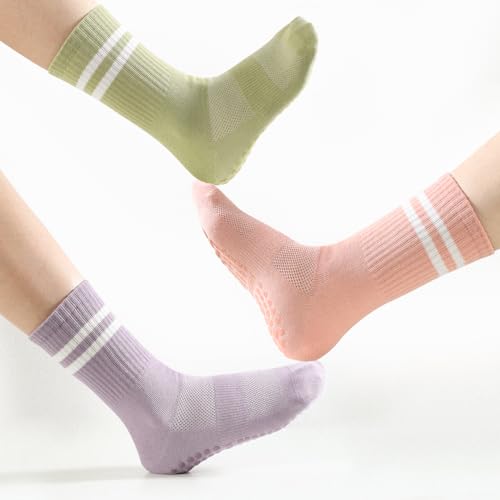 BUDERMMY Pilates Socken Damen 4 Paare Baumwolle Yoga Socken Stoppersocken Rutschfeste mit Noppen Antirutsch Atmungsaktiv Socken (DE/NL/SE/PL, Numerisch, 39, 42, Regular, Regular, Mehrfarbig 4 Paare)