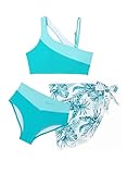 blibean Teen Girls Swimsuit Big Kids Bathing Suits Tween Fashion Cutout Colorblock Bikini Sets Three Piece Hawaii Removable Pad Beach Swimwear Traje De Baño para Niñas Size 10-11 Years Sky Blue