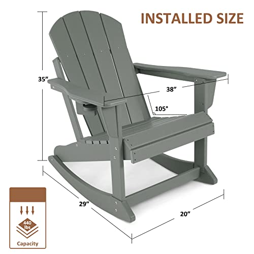 Abcpatio Folding Plastic Adirondack Chair - Rocking Adirondack Chairs With Cup Holder, Weather Resistant Stackable Seating For Patio, Porch, Deck, Pool, Garden, Backyard (Seat Width 20", Dark Gray) #TOP2