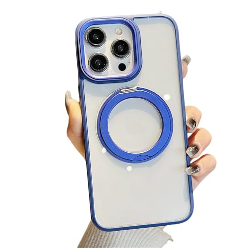 Coque iPhone 13 Pro Max charge sans fil avec support rotatif bleu foncé