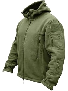 TACVASEN Veste Outdoor Homme Veste Polaire Sport Camping Randonnée Vestes en Plein air Chasse Pêche Manteau Capuche Veste de Printemps Vert Men's Fleece Jacket Vert,Vert,XXL