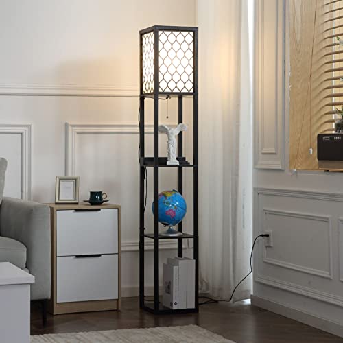 MutuTec Stehlampe aus Holz mit 3 Ablagen und USB Anschluss - Lampe...