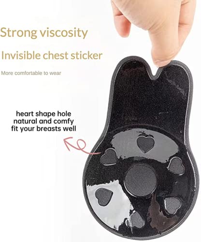 Cute Invisible Adhesive Bra Silicone Sticky Bras 2 Pair Push Up Rabbit Breast Lift For Women Backless Strapless (Cd,Black+Nude) #TOP3